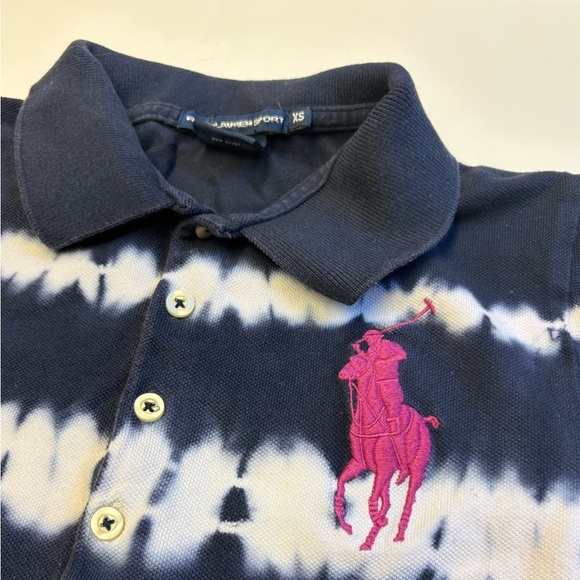 Ralph Lauren Sport Blue Tie-Dye w Pink Horse Button Down Cotton Shirt Size XS - Picture 4 of 9